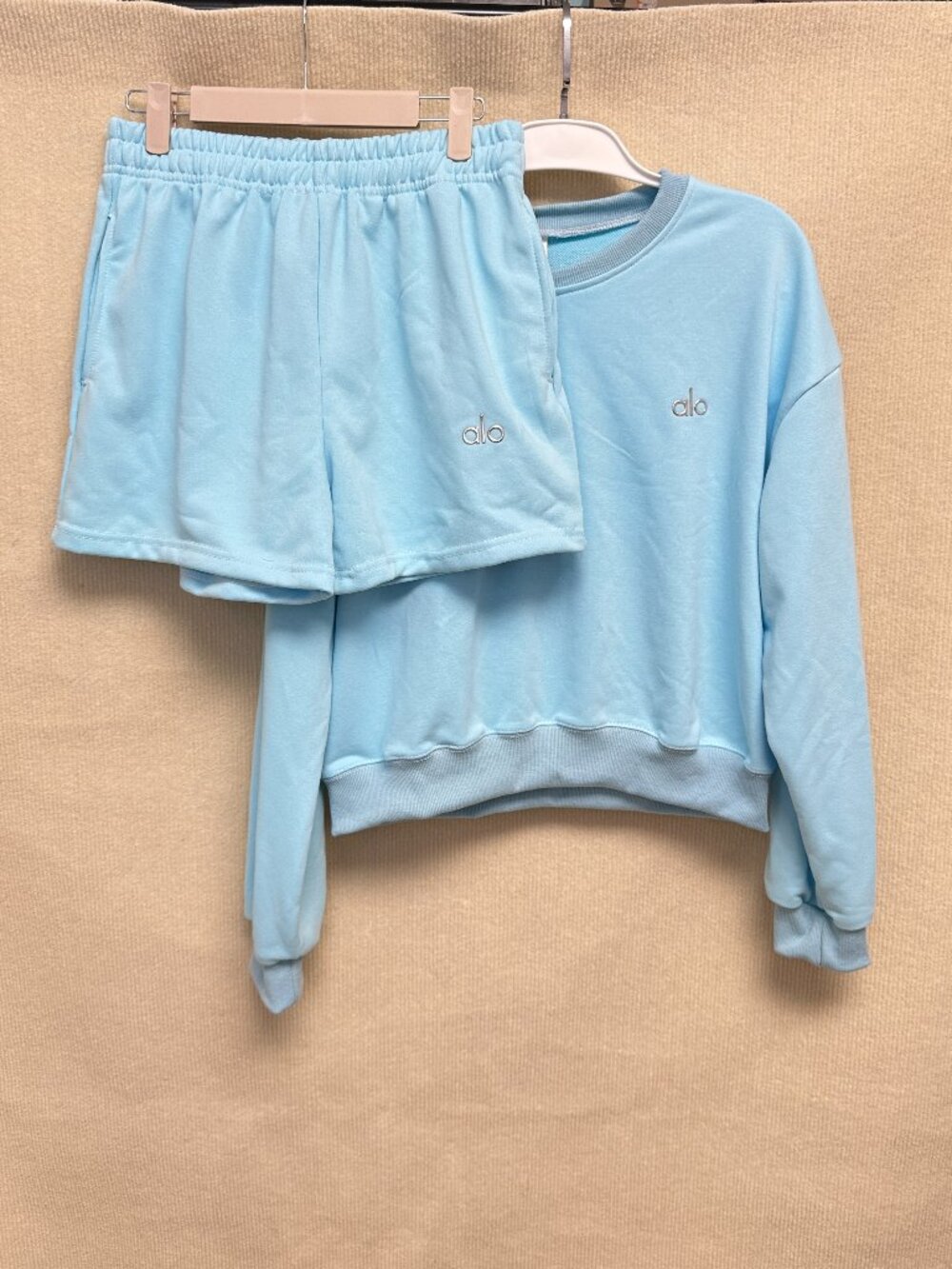 ALO Blue Long-Sleeve Top & Shorts Set — Size S
